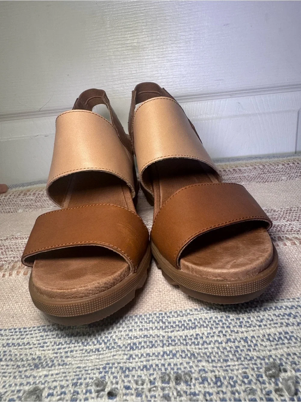 Sorel Women's Brown and Beige Slingback Wedge Sandals